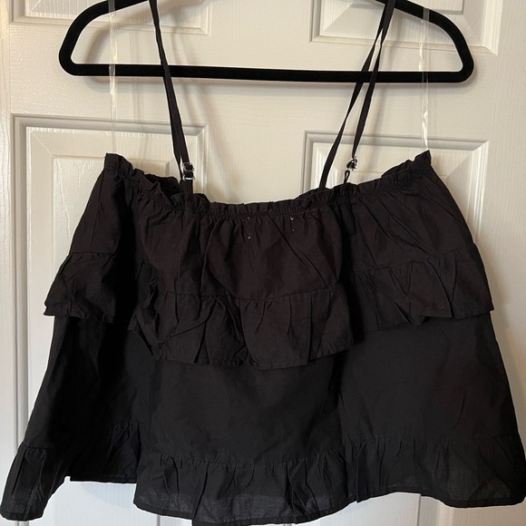 HT 360 Black Tiered Ruffle Tank L Cotton Adjustable Straps - Picture 4 of 4